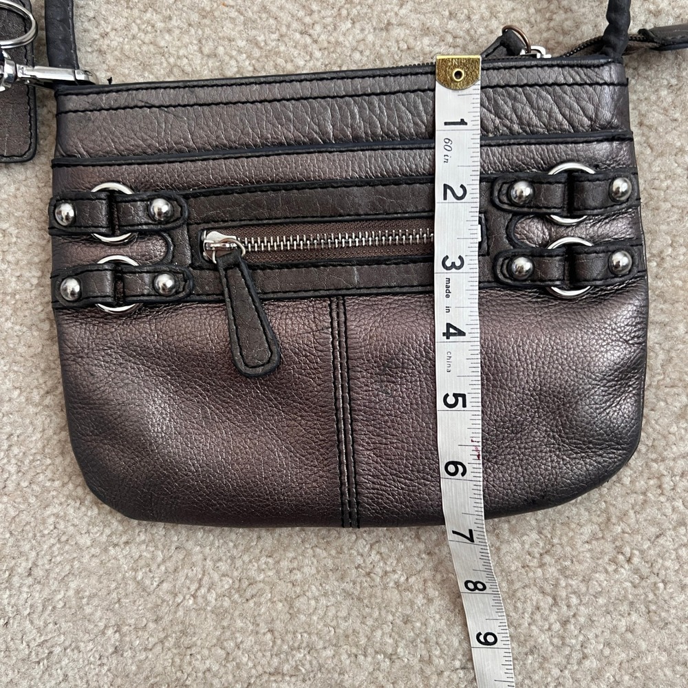 Etienne Aigner Crossbody Bag Bronze Metallic Leather Zip Pocket Small Purse - Picture 6 of 12